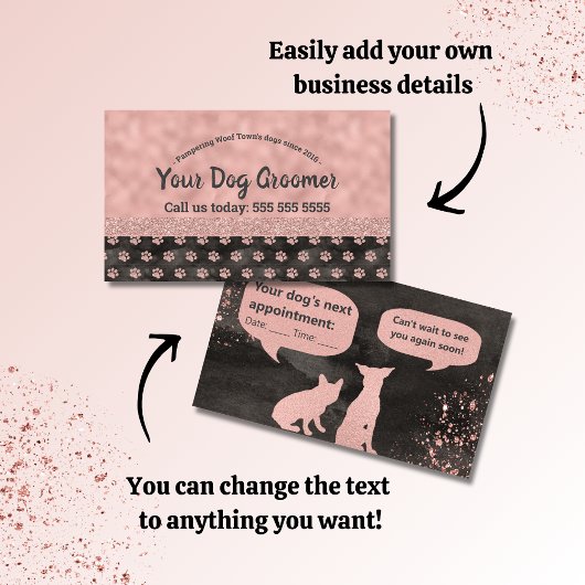 Rose Gold Paw druckt Hunde Groomer Terminkarte Visitenkarte