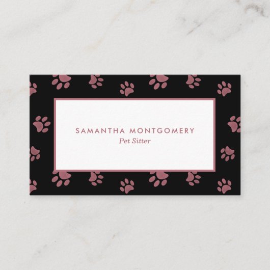 Rose Gold Paw Prints Pet Sitter Visitenkarte (Vorderseite)