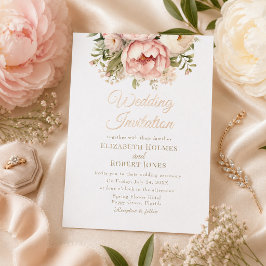 Rose Gold Peach and Blush Floral Wedding Folieneinladung