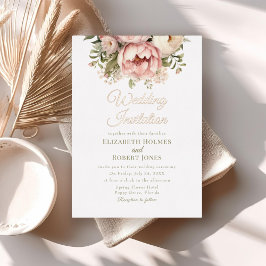 Rose Gold Peach and Blush Floral Wedding Folieneinladung