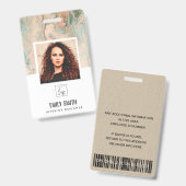 ROSE GOLD PEACH GREEN EMPLOYEE FOTO BAR CODE NAME AUSWEIS (Vorder- & Rückseite)