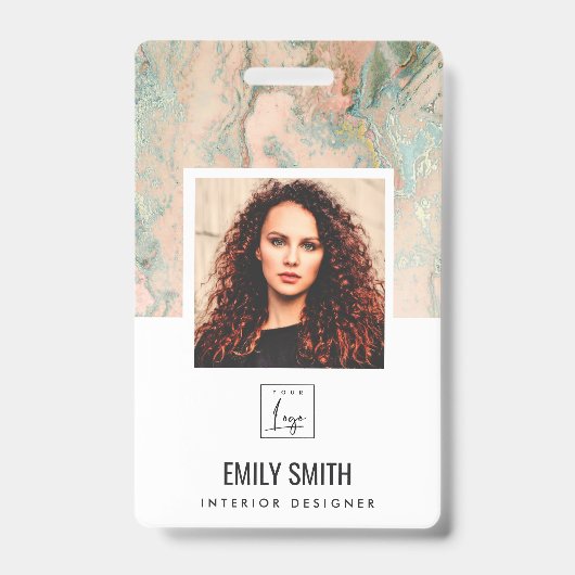 ROSE GOLD PEACH GREEN EMPLOYEE FOTO BAR CODE NAME AUSWEIS (Vorderseite)