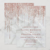 Rose Gold Pearl Marble Glitzer Fringe Wedding Invi Einladung (Vorne/Hinten)