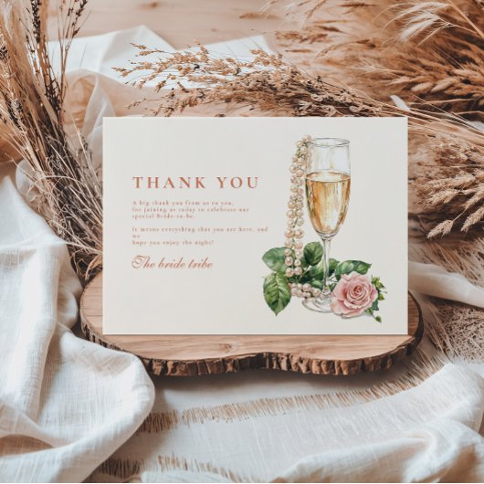 Rose Gold Pearls and Prosecco Bridal Shower Dankeskarte