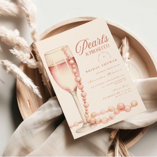 Rose Gold Pearls and Prosecco Bridal Shower Einladung