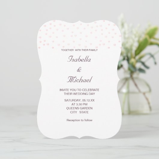 Rose Gold Pearls auf Cassis & White Wedding Einladung (Stehend Vorderseite)