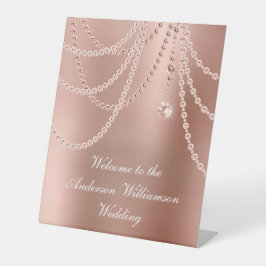 Rose Gold Pearls Diamanten Hochzeit Willkommen Sockelschild