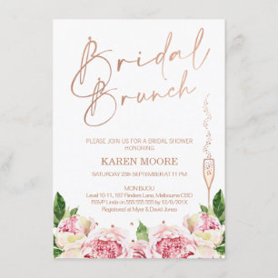 Rose Gold Peonies Bridal Brunch Einladung