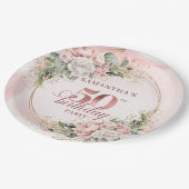 Rose Gold Peony Greenery 50th Birthday Paper Plate Pappteller (Schrägansicht)