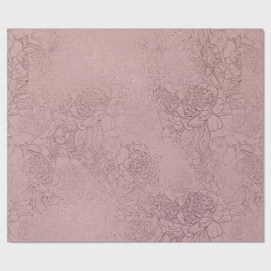 Rose Gold Peony Kontur Muster auf Rosa Rosa Geschenkpapier (Flach)