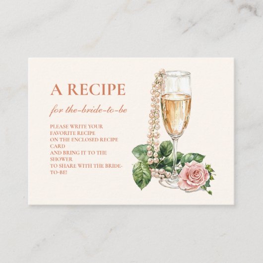 Rose Gold Perlen und Prosecco Brautparty Begleitkarte (Vorderseite)