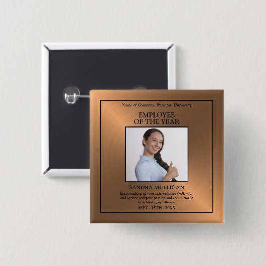 Rose Gold/Personalised Photo - Employee Award Button (Vorne & Hinten)