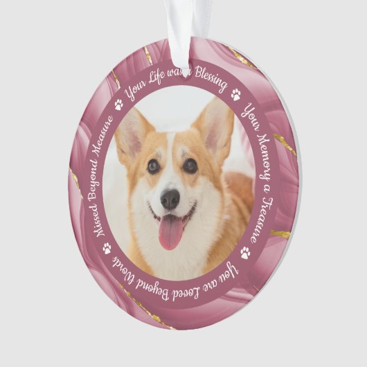 Rose Gold Personalisiert 2 Haustiere Foto Ornament (Vorderseite)