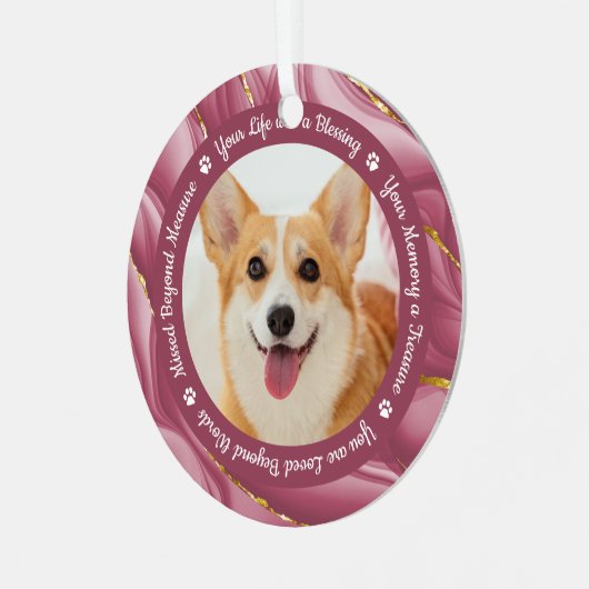 Rose Gold Personalisiert 2 Haustiere Foto Ornament Aus Metall (Vorderseite links)