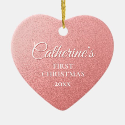 Rose Gold Personalisiert Erstes Weihnachtsherz Keramik Ornament (Vorne)
