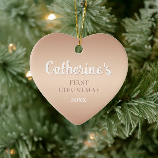 Rose Gold Personalisiert Erstes Weihnachtsherz Keramik Ornament (Baum)