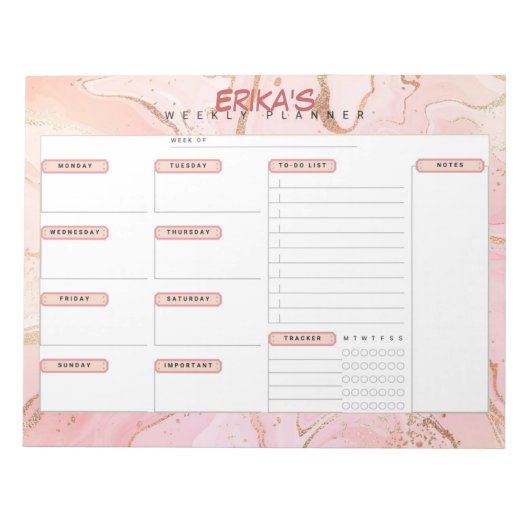 Rose Gold Personalisiert Weekly Planner Notizblock (Vorderseite)