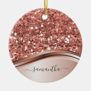 Rose Gold Personalisierter Handgeschriebener Glitt Keramik Ornament