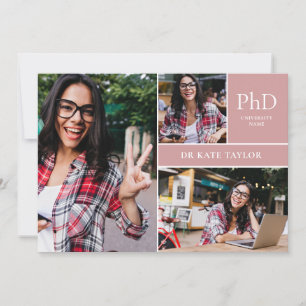 Rose Gold PhD-Abschluss 3 Foto-Abschlussfeier Einladung