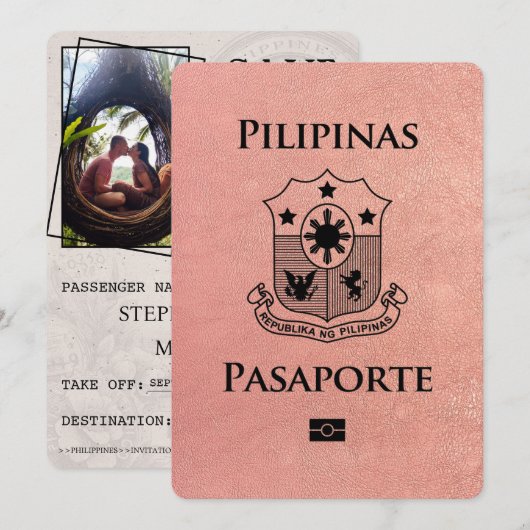 Rose Gold Philippinen Reisepass Save The Date (Vorne/Hinten)