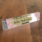 Rose Gold Pink Abstrakt Wave Moderner Glam Trendy Namensplakette (Seite)