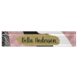 Rose Gold Pink Abstrakt Wave Moderner Glam Trendy Namensplakette