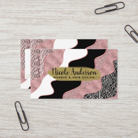 Rose Gold Pink Abstrakt Wave Moderner Glam Trendy Visitenkarte (Vorderseite/Rückseite Beispiel)