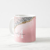 Rose Gold Pink Agate Glitzer Marmormonogramm Name Kaffeetasse (Vorderseite Links)