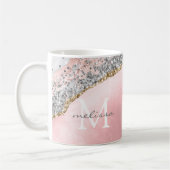 Rose Gold Pink Agate Glitzer Marmormonogramm Name Kaffeetasse (Links)