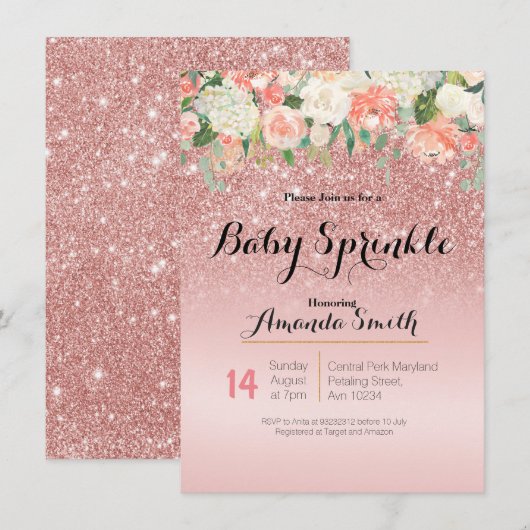 Rose Gold Pink Baby Sprinkle Einladung (Vorne/Hinten)
