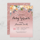Rose Gold Pink Baby Sprinkle Einladung Blau (Vorne/Hinten)