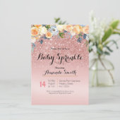 Rose Gold Pink Baby Sprinkle Einladung Blau (Stehend Vorderseite)