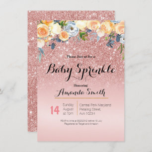 Rose Gold Pink Baby Sprinkle Einladung Blau