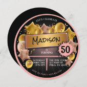 ROSE GOLD PINK Balloons 50. 60. Geburtstag Einladung (Vorne/Hinten)