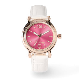 Rose Gold & Pink "Be Happy" Uhr mit weißem Armband