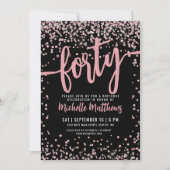 Rose Gold Pink Black 40. Geburtstag Einladung (Vorderseite)