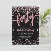 Rose Gold Pink Black 40. Geburtstag Einladung (Stehend Vorderseite)