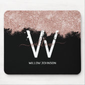 Rose Gold Pink Black Girl Glitzer Dust Monogram Mousepad (Vorne)
