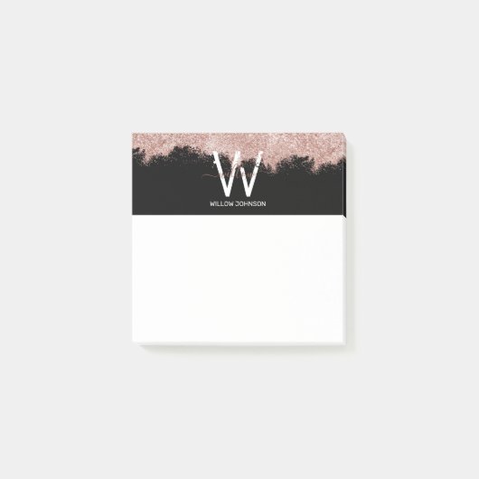 Rose Gold Pink Black Girl Glitzer Dust Monogram Post-it Klebezettel (Vorderseite)