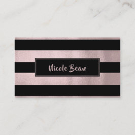 Rose Gold Pink & Black Streifen Chic Modernes Glam Visitenkarte