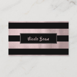 Rose Gold Pink & Black Streifen Chic Modernes Glam Visitenkarte