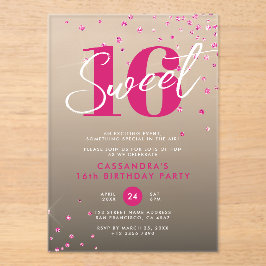Rose Gold Pink & Black Sweet 16 Geburtstag Acryleinladungen