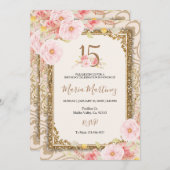 Rose Gold Pink Blume 15. Geburtstag  Einladung (Vorne/Hinten)