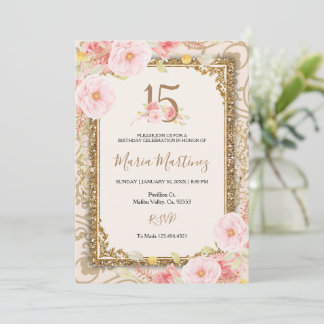 Rose Gold Pink Blume 15. Geburtstag  Einladung