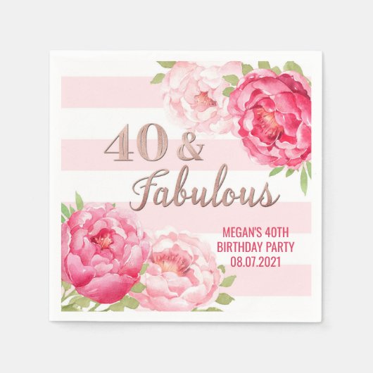 Rose Gold Pink Blume 40 & Fabulous Geburtstag Serviette (Vorderseite)