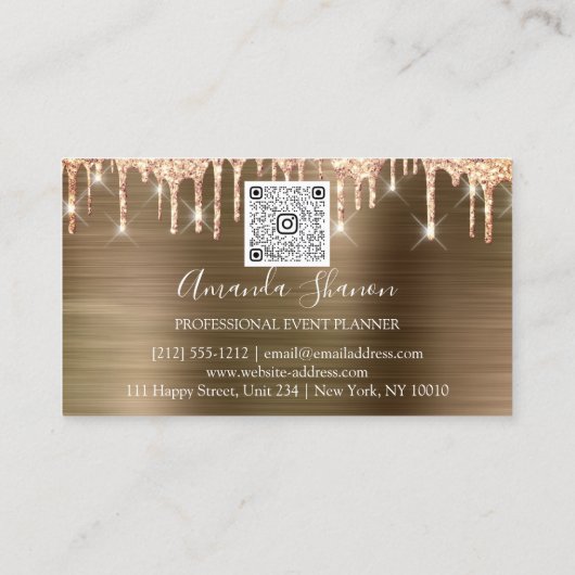 Rose Gold Pink Blume Braun Tropfen QR CODE Logo Visitenkarte (Rückseite)