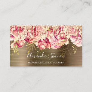 Rose Gold Pink Blume Braun Tropfen QR CODE Logo Visitenkarte