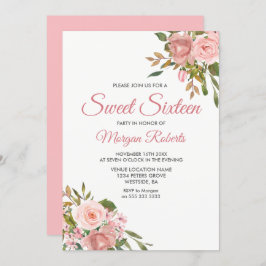 Rose Gold & Pink Blume Sweet 16 Party Einladung