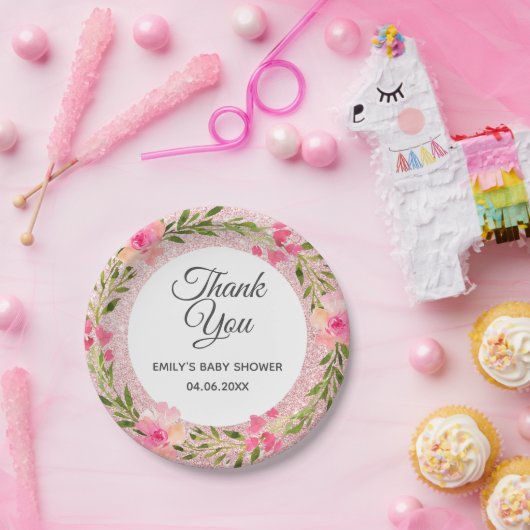Rose Gold Pink Blumenstrauß Danke Baby Dusche Pappteller (Party)