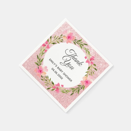 Rose Gold Pink Blumenstrauß Danke Baby Dusche Serviette (Ecke)